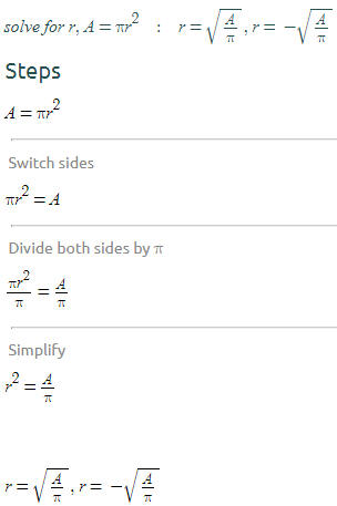 Area of a Circle Formula Solved for radius