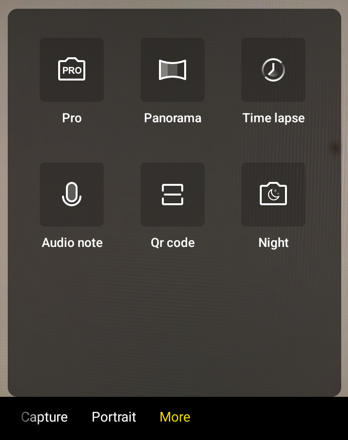 Android phone camera app features under More