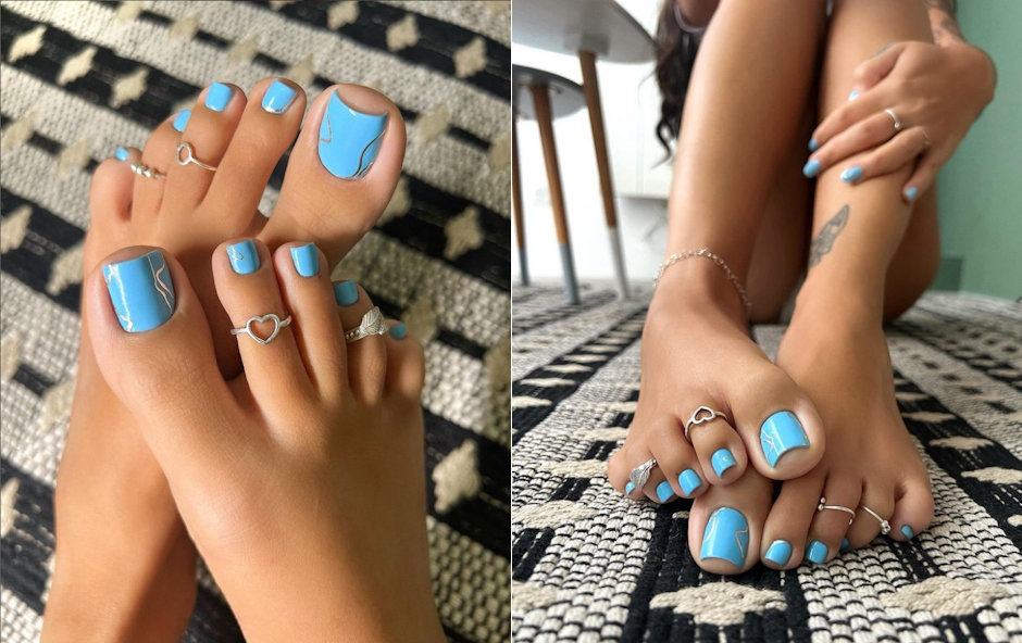 Cyan pedicure toenails