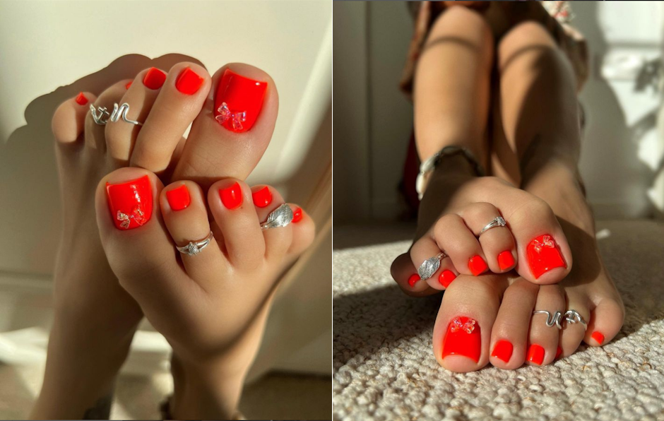 Red pedicure toenails