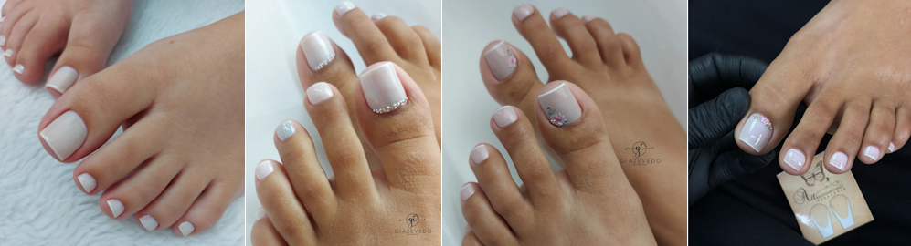 White pedicure toenails.
