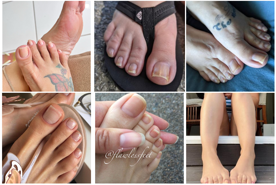 Natural toenails of @ada.toes, @thickthighslittlefeet, @an.ii_.pedii._vision, @flawlessfeet, and @misslawyershoes.