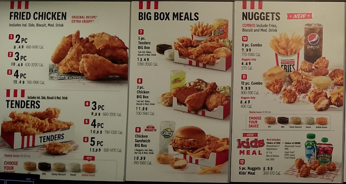 KFC prices for fried chicken, big box meals and nuggets
