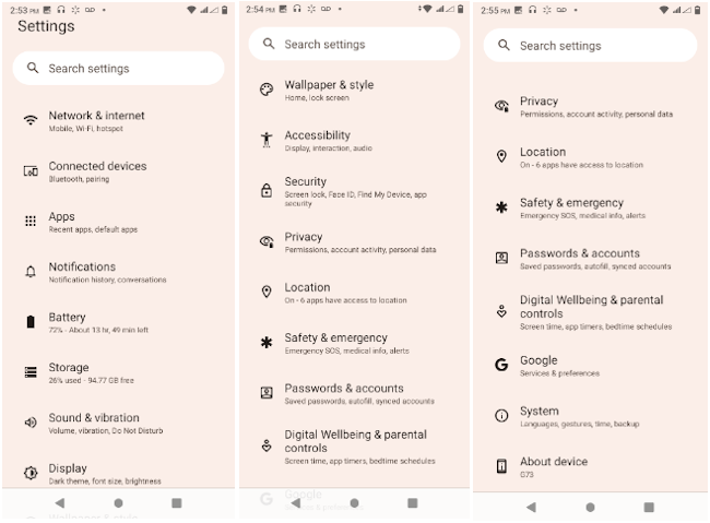 Android 13 Settings Screen